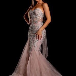 Portia and Scarlett Pink and Silver Prom Dress